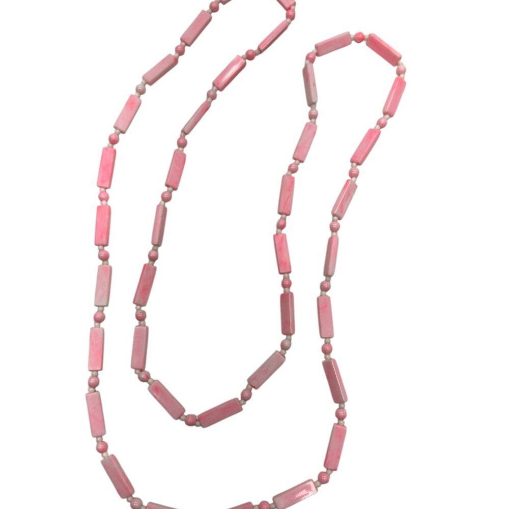 Pink Rectangle Bead Necklace - Picture 4 of 5